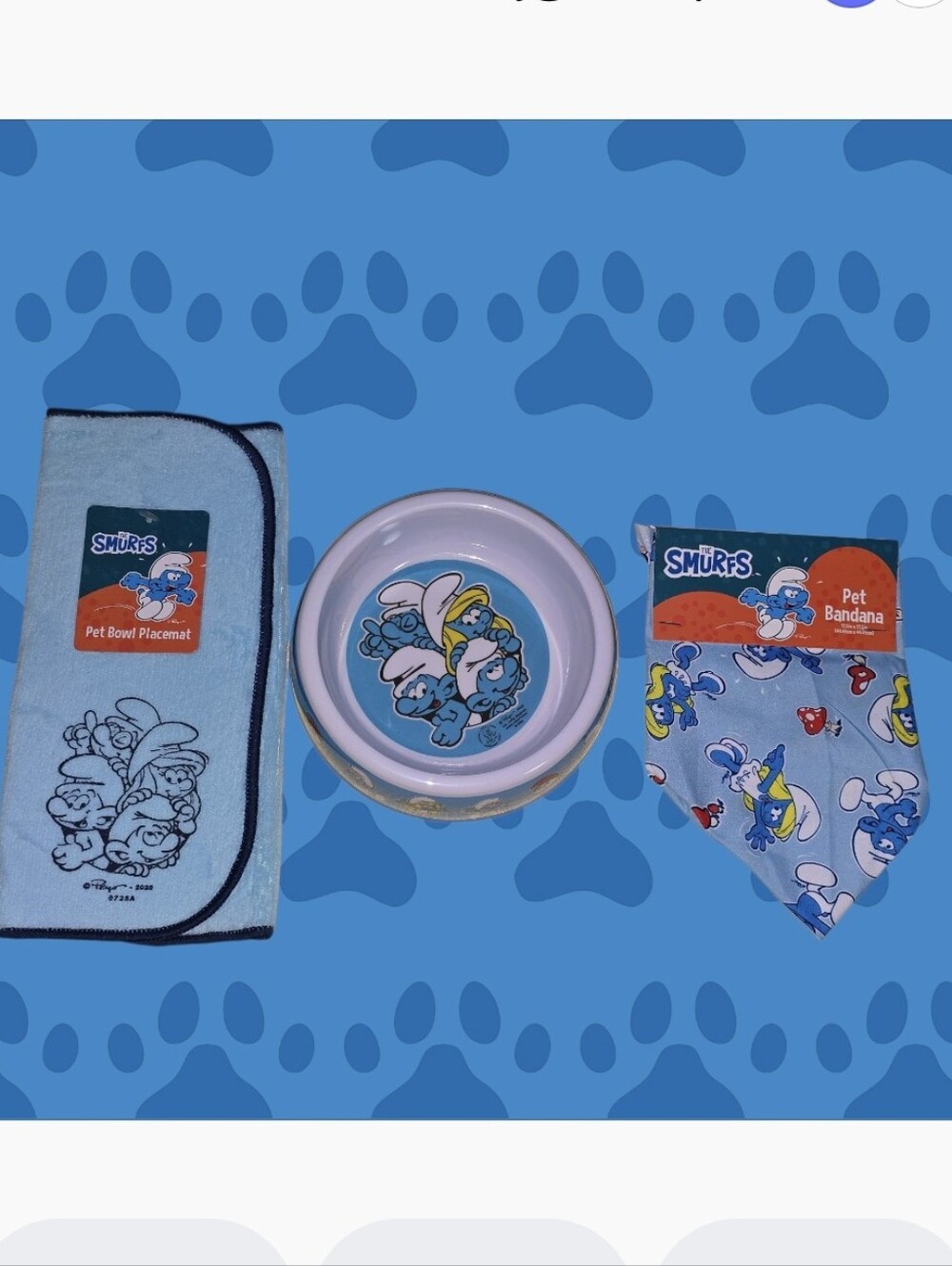 Smurfs  Blue Pet Accessory Set - Bowl, Placemat & Bandana